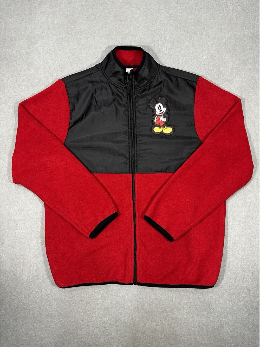Disney Mickey Mouse Size M Fleece Jacket Youth Red Black Full Zip